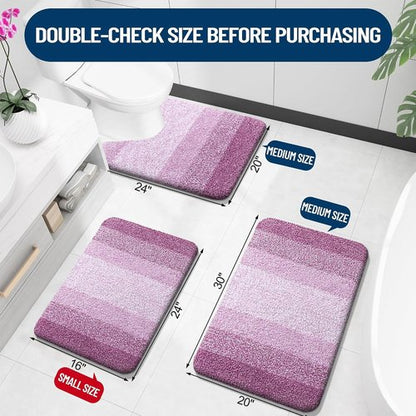 OLANLY Luxury Toilet Rugs U-Shaped 24x20, Extra Soft and Absorbent Microfiber Bathroom Rugs, Non-Slip Plush Shaggy Bath Mat, Machine Wash Dry, Contour Bathroom Mats for Toilet Base, Pinkish-Purple