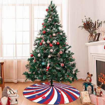 Patriotic Pinwheel Star Flag Christmas 36 Inch Christmas Tree Skirt Carpet Mat Funny Party Soft Cover Mat Decor Supplies for Xmas Halloween Decorations Occasion Farmhouse