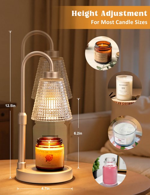 Innqoo Champagne Gold Candle Warmer Lamp with Timer, Dimmable Candle Warmer for Home Decor, Height Adjustable Candle Lamp for Jar Candles, Birthday Gifts for Women Mom, House Warming Gifts New Home