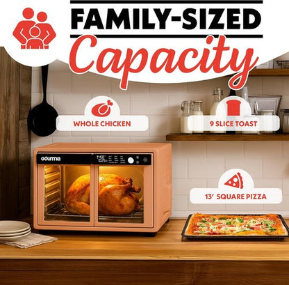 Gourmia French Door Air Fryer Oven - 37 Qt Convection Toaster Oven with 12 Cooking Presets | Digital Display, Peach