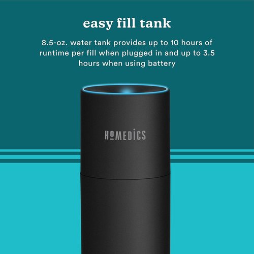 Homedics Portable Humidifier - Cool Mist Air Humidifier with Color-Changing Light | Perfect for Bedroom, Office & Travel - Matte Black