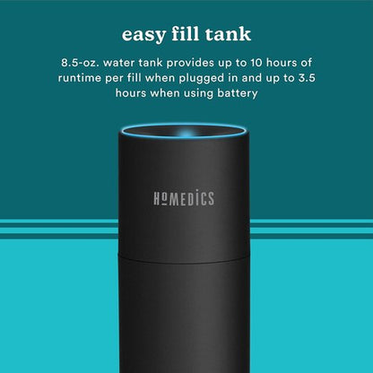 Homedics Portable Humidifier - Cool Mist Air Humidifier with Color-Changing Light | Perfect for Bedroom, Office & Travel - Matte Black