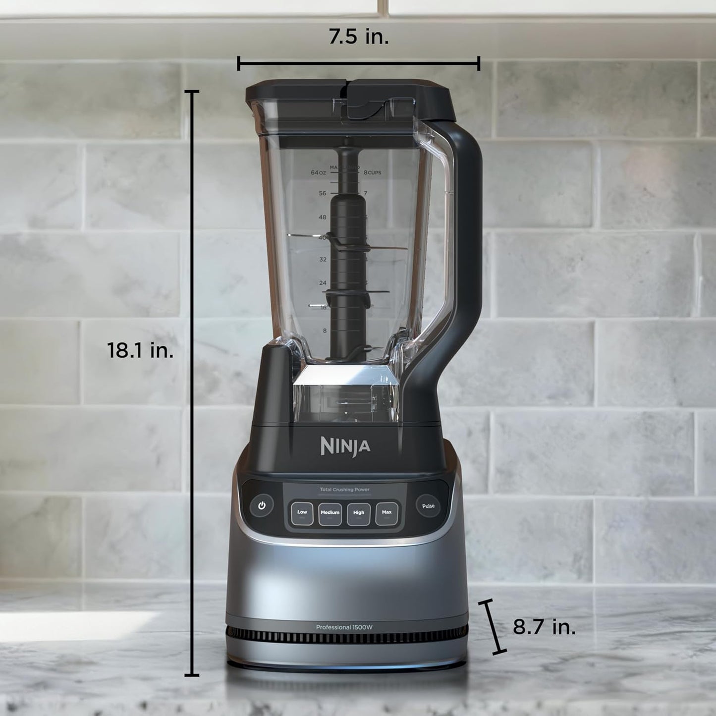 Ninja UltraCrush Professional Kitchen System - 1500W Blender & Food Processor with 72oz Capacity | Silver | Total Crushing Technology for Smoothies & Chopping