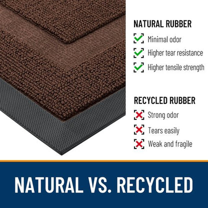 OLANLY Front Door Mat Indoor Outdoor Entrance, Waterproof All-Season, All-Weather Doormat, Sturdy Natural Rubber, Low Profile, Easy Clean Patio Porch Entryway Mat, 29.5x17, Chocolate Brown