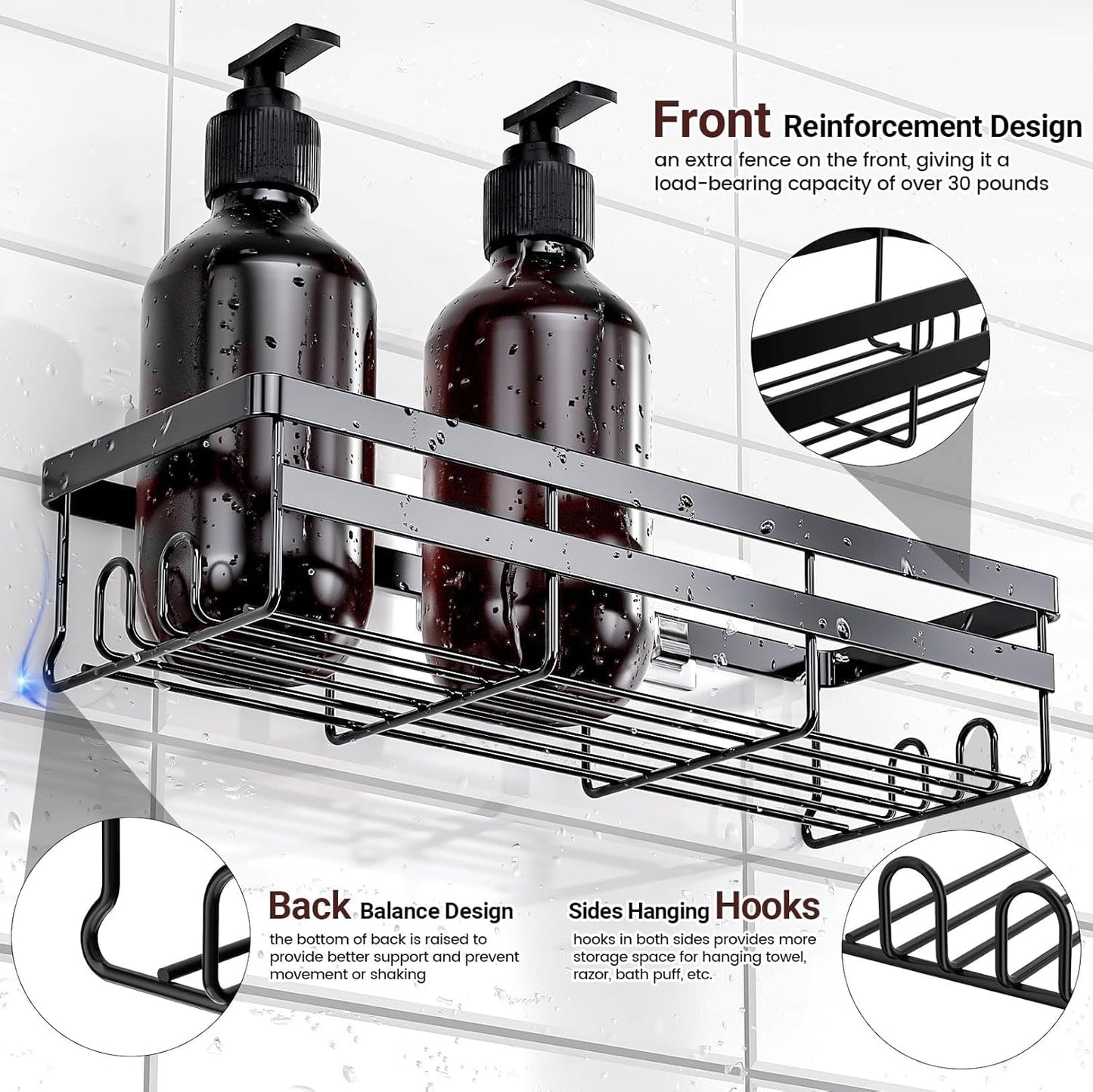 WOWBOX Shower Caddies 2 Pack - Adhesive Hanging Shelves for Easy Bathroom Organization | No Drilling, Stainless Steel