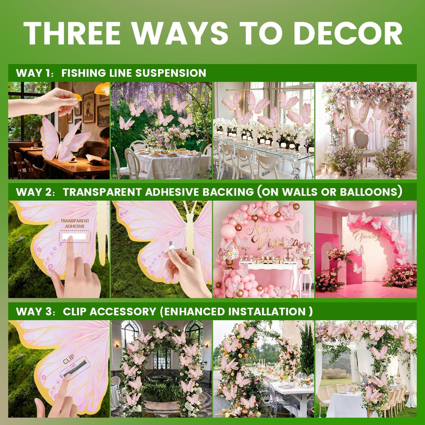 Mverse 3D Butterfly Wall Decor - Gold Paper Butterflies for Baby Showers & Nurseries | Removable Mural Decals (Pink)