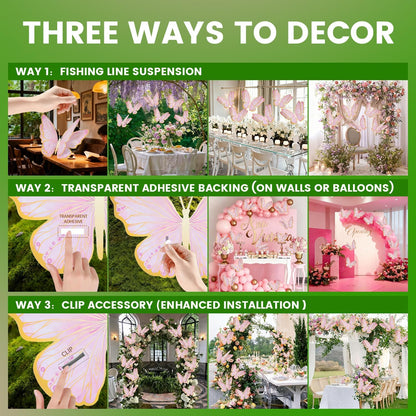 Mverse 3D Butterfly Wall Decor - Gold Paper Butterflies for Baby Showers & Nurseries | Removable Mural Decals (Pink)