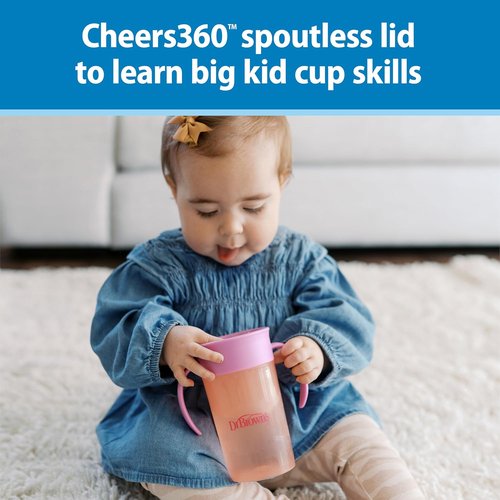 Dr. Brown's 360 Convertible Toddler Training Cup Set - Interchangeable Silicone Straw, Pink Coral, 10 oz, BPA-Free, 2-Pack