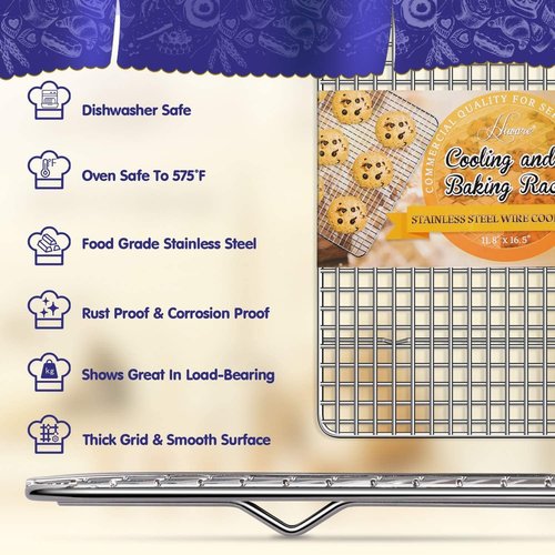 Hiware Cooling Racks for Baking - 2-Pack Stainless Steel Cookie Rack | 10" x 15" Oven Safe