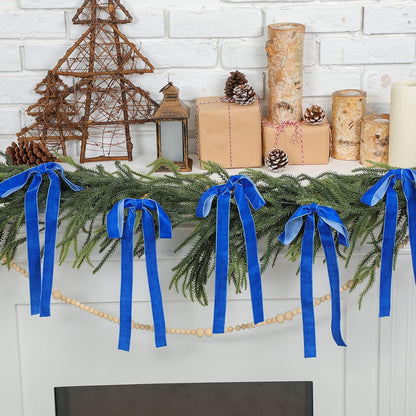 Royal Blue Velvet Bows | 24 Pcs Christmas Tree Ornaments & Valentine's Day Decor (9 x 13 Inch)