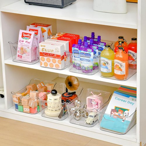 Clear Plastic Storage Bins - 12 Pack Pantry Organizers with Handles for Kitchen & Bathroom