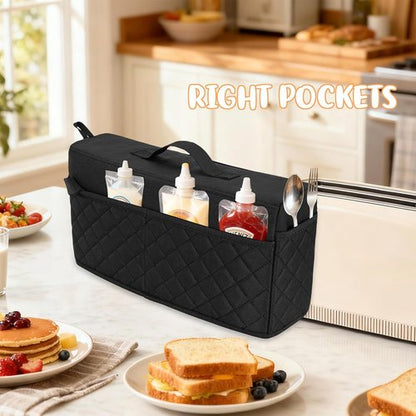 Bella Cute Slim Toaster Dust Cover - Quilted Black with Pockets & Elastic Band for 2-Slice Toaster