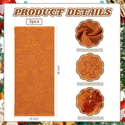 Christmas Gingerbread Hand Towels Set - 3 Pack 14 x 30 in 100% Cotton