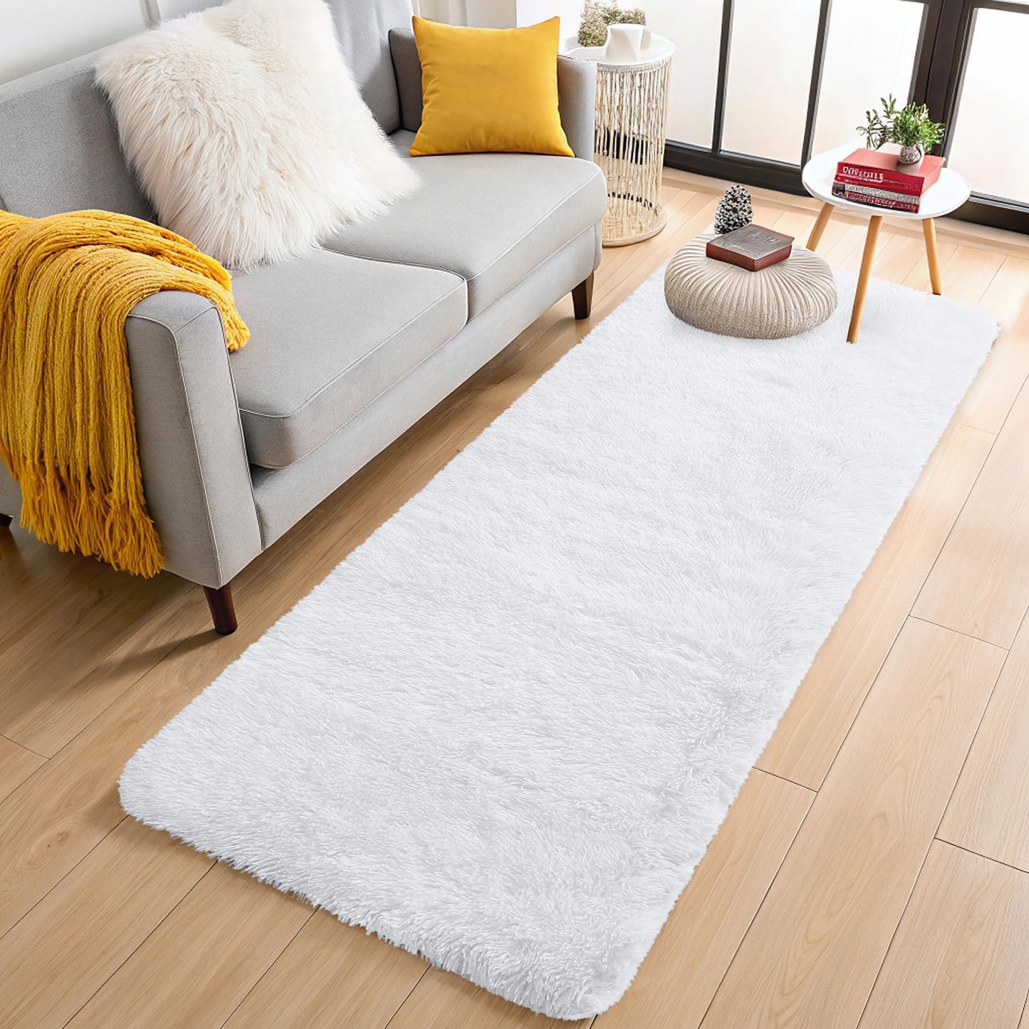 OLANLY 3x6 Machine Washable Runner Rugs for Hallway, Soft Fluffy Shaggy Bedside Rugs for Bedroom, Living Room, Indoor Floor Carpet for Kids Girls and Boys, Nursery Rooms, Home Decor Aesthetic, White