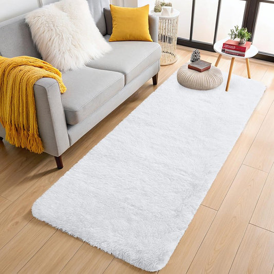 OLANLY 3x6 Machine Washable Runner Rugs for Hallway, Soft Fluffy Shaggy Bedside Rugs for Bedroom, Living Room, Indoor Floor Carpet for Kids Girls and Boys, Nursery Rooms, Home Decor Aesthetic, White