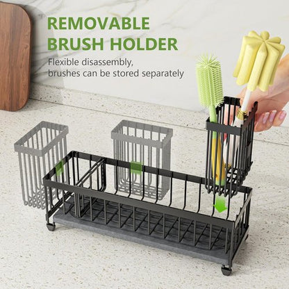Cisily Extra Large Sink Caddy Organizer - Black Sponge & Dish Brush Holder for Kitchen Essentials