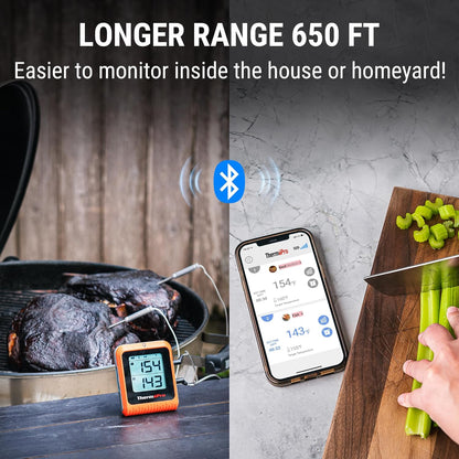 ThermoPro Wireless Meat Thermometer - 650 ft Range, Bluetooth, 2 Probes for Grilling & Smoking