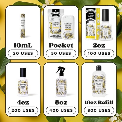 Poo-Pourri Before-You-Go Pocket Toilet Spray, Travel Essentials, Original Citrus, 1 Fl Oz, Up to 50 Uses, On-The-Go Bathroom Odor Deodorizer with Essential Oils, TSA Approved Size, Lemon Bergamot