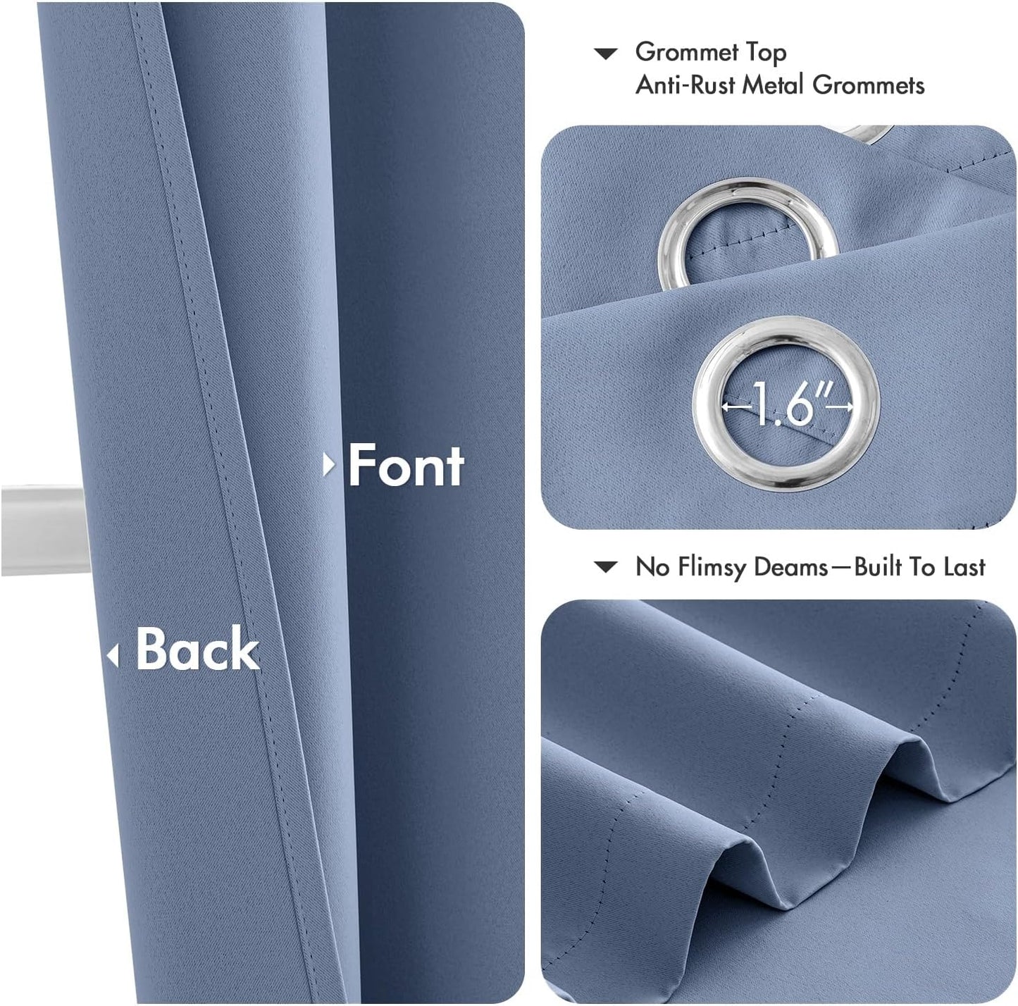 MIULEE Denim Blue Blackout Curtains - Thermal Insulated Room Darkening Drapes | 84 Inches Long, 2 Panels