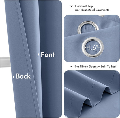 MIULEE Denim Blue Blackout Curtains - Thermal Insulated Room Darkening Drapes | 84 Inches Long, 2 Panels
