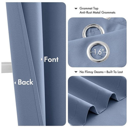 MIULEE Denim Blue Blackout Curtains for Bedroom Living Room 84 Inches Long 2 Panels, Thermal Insulated Room Darkening Drapes Solid Grommet Noise Reduction Light Blocking Window Treatments 40x84 Inch