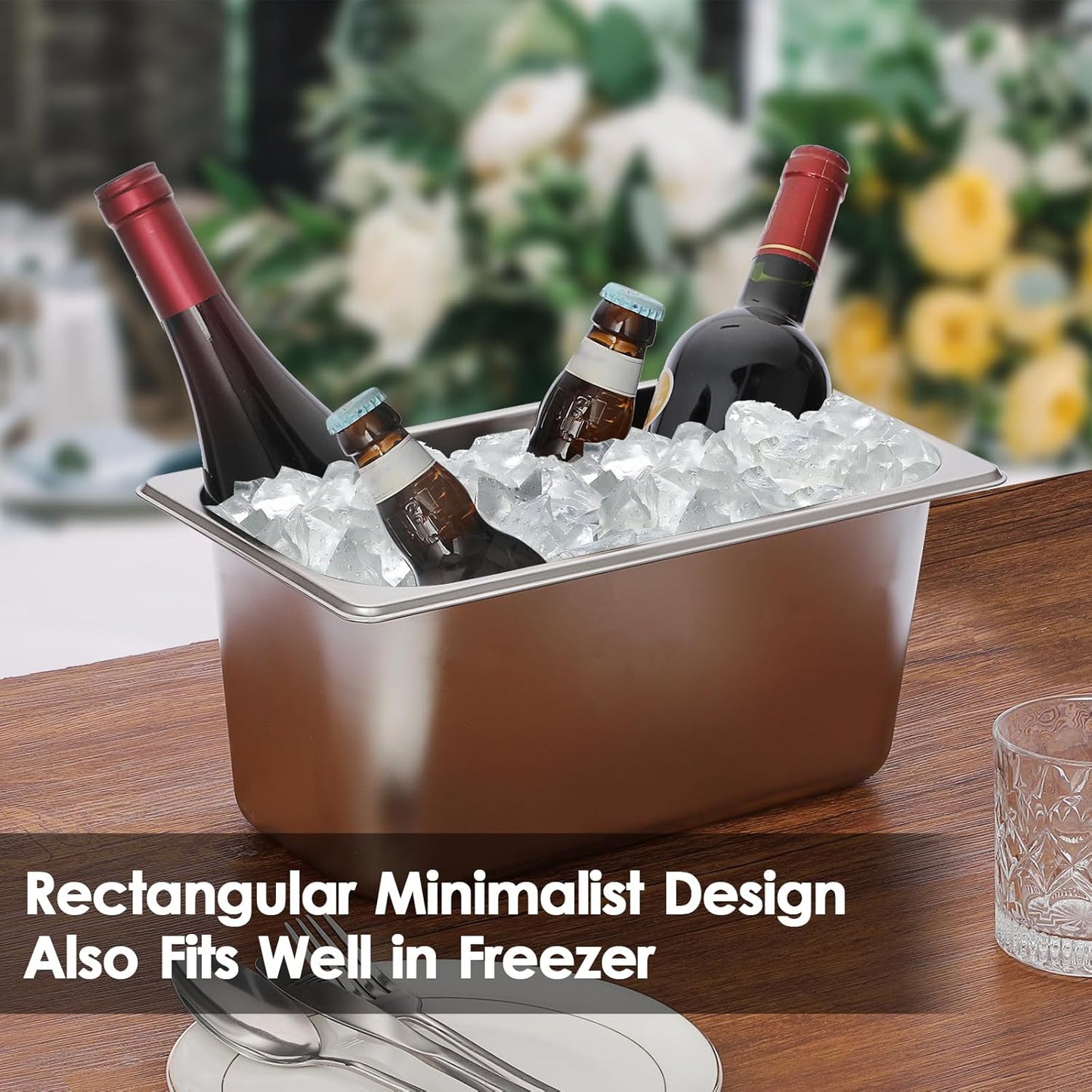 OwnMy 2PCS Ice Buckets for Parties, Stainless Steel Ice Bucket for Freezer, Metal Ice Cubes Bins Storage Container for Freezer, Wine Beer Drink Cooling Buckets for Beverage Cocktails Champagne