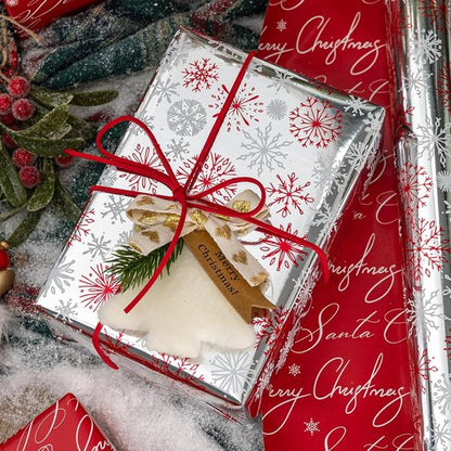 MAYPLUSS Christmas Wrapping Paper Roll - 17" x 33ft - Reversible Red & White Snowflakes for Holiday Gifts