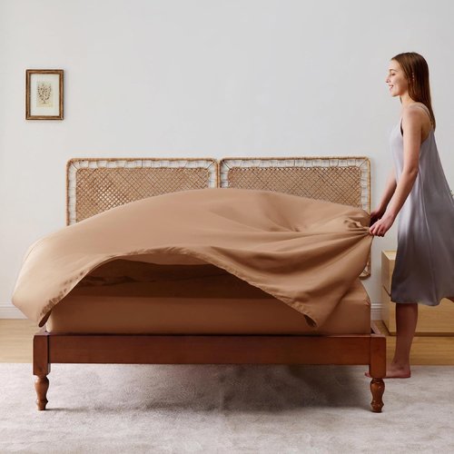 Bedsure Cooling Bed Sheets - Rayon from Bamboo, Breathable & Soft | Full Size, Deep Pocket Up to 16 Inches, Khaki