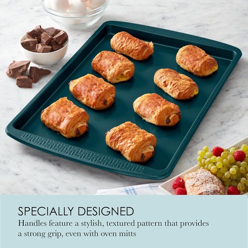 Chicago Metallic Nonstick Baking Sheet - 13x18 Inch Jelly Roll Pan in Emerald Green | Durable Carbon Steel with Textured Grip Handles