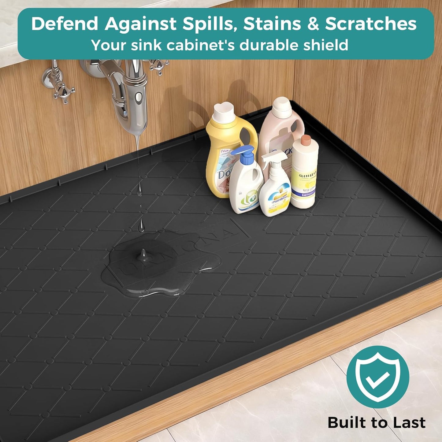 URMONA Waterproof Silicone Mat - 34" x 22" Under Sink Mat for Kitchen & Bathroom | Pet Food Pad in Light Grey
