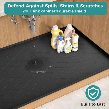 URMONA Waterproof Silicone Mat - 34" x 22" Under Sink Mat for Kitchen & Bathroom | Pet Food Pad in Light Grey