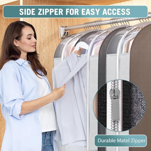 Liuoud 40" Gusseted Garment Bags - Clear Window Clothing Covers for Suits, Coats & Dresses | 3-Pack