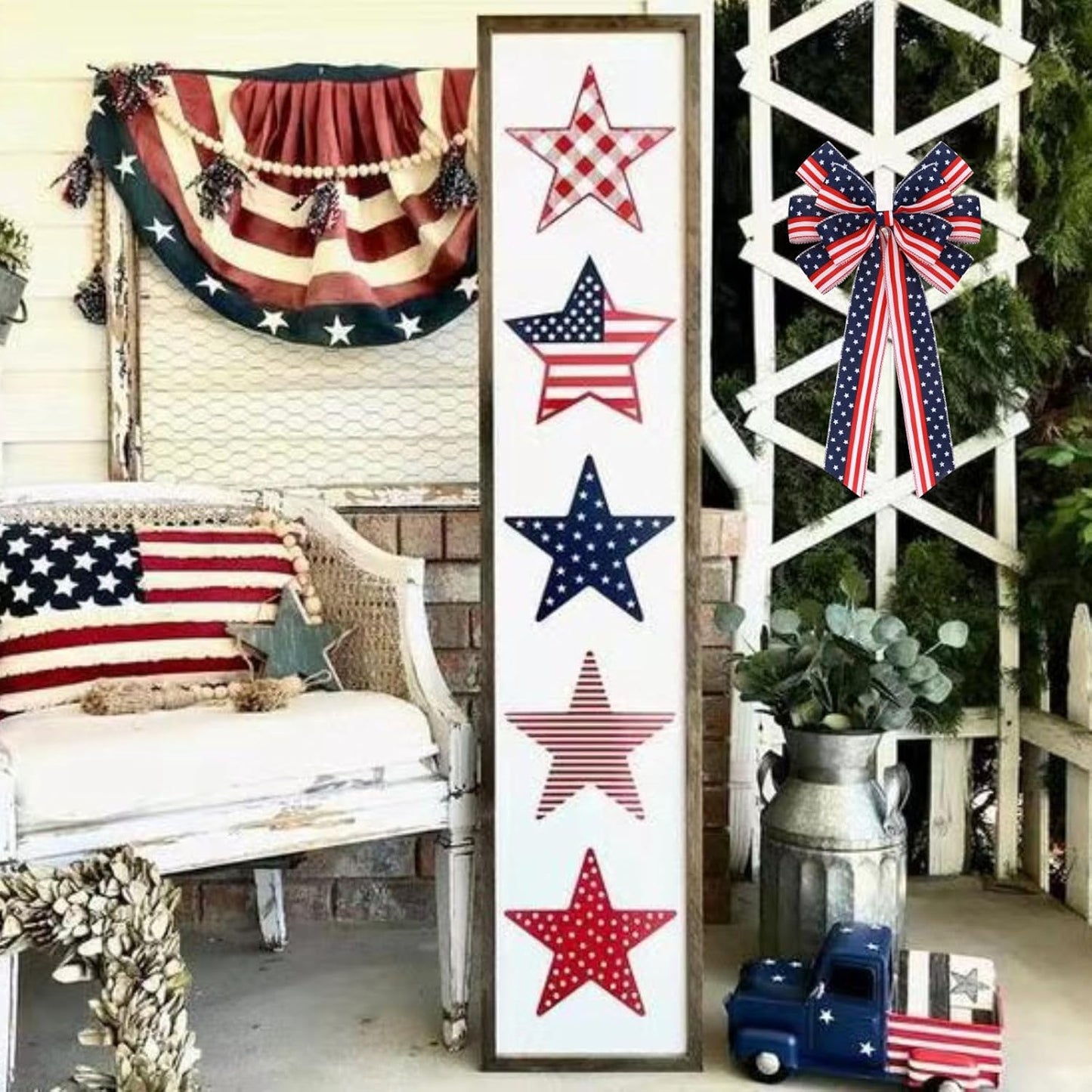 Meseey Extra Large Patriotic Bows - Waterproof American Flag Stars & Stripes Decor | 4th of July Party Bunting (Red, White, Blue)