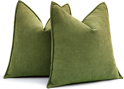 MIULEE Decorative Pillow Covers - Soft Chenille Moss Green | 18x18 Inch Farmhouse Cushion for Sofa & Bedroom