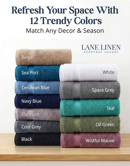 LANE LINEN 100% Cotton Bathroom Towel Set of 24 - Durable, Soft & Absorbent - 4 Bath, 4 Fingertip, 6 Hand, 8 Washcloths, 2 Bath Sheets, Hotel & Spa-Quality Design - White Towels