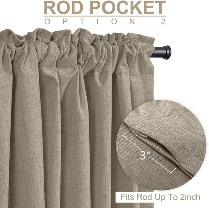 Skiennix 100% Blackout Linen Curtains - Thermal Insulated Drapes, 50" W x 102" L, 2 Panels Set