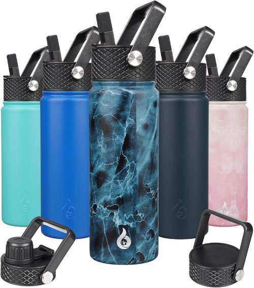 BJPKPK Insulated Water Bottle - 22oz Stainless Steel with Straw Lid | Hot & Cold Thermo, Ocean Color