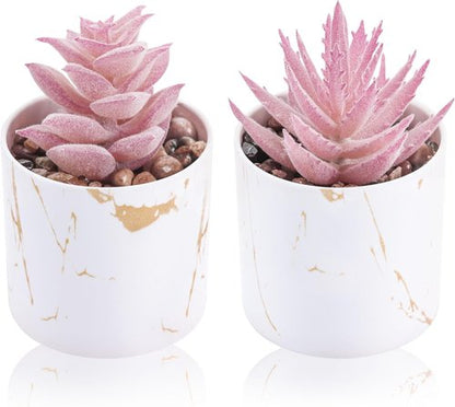 Der Rose Artificial Succulent Plants - Set of 2 Mini Pink Decor for Office Desk & Home Vanity
