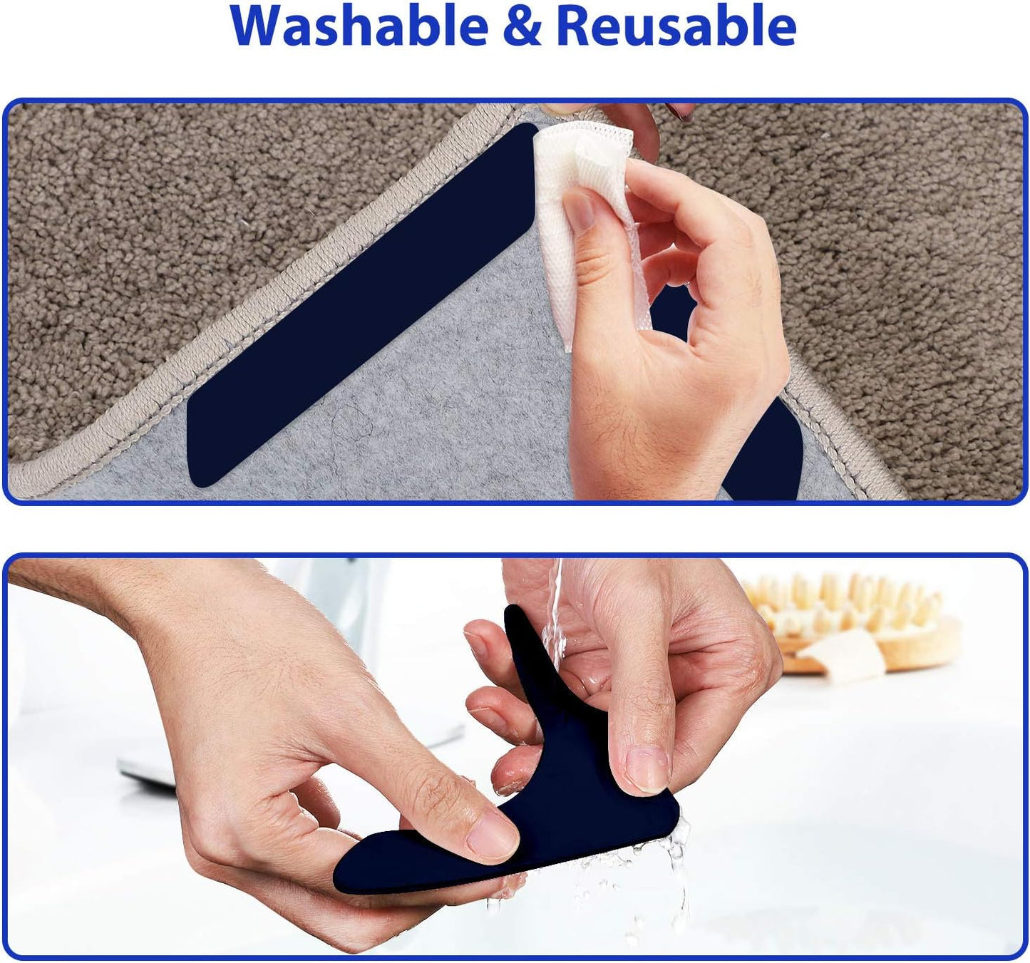 Skiennix Rug Tape - 16 Pcs Dual-Sided Washable Non-Slip Adhesive Holders for Hardwood & Tile Floors