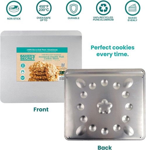 Baker's Secret Cookie Sheet - Pure Aluminum Insulated, Commercial Grade, 16" Extra Thick