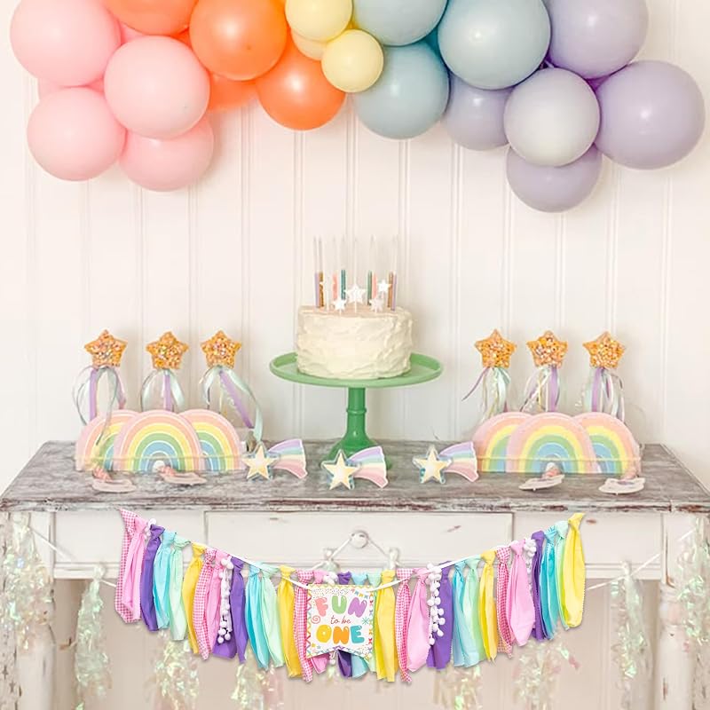Fun to Be One High Chair Banner - Pre-Strung Pastel Fabric World Baby Party Décor