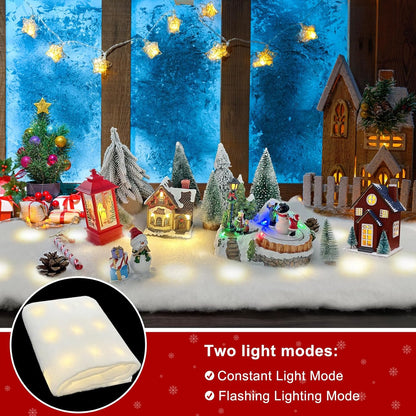 Skiennix Christmas Snow Blanket - 1.3x5.25 Ft Faux Snow Roll with 50 LED Lights | Perfect for Winter Village Displays