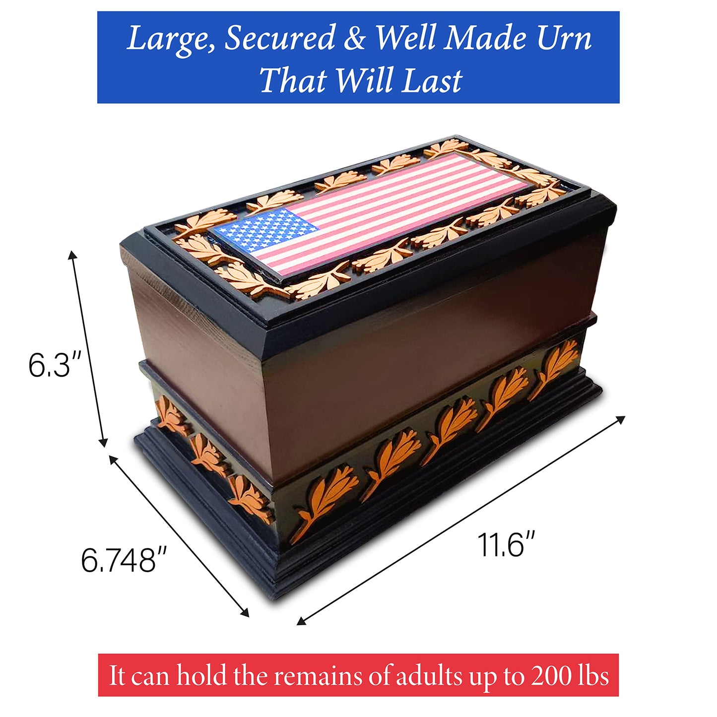 Urns for Ashes - Patriotic Cremation Urn with American Flag - Enduring Ashes Keepsake - Decorative Urns for a Lasting Tribute