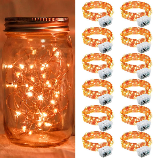 Skiennix 12 Pack Orange Fairy Lights - 7Ft 20 LED Twinkle String Lights | Battery Operated & Waterproof for Parties, Weddings, and Holidays