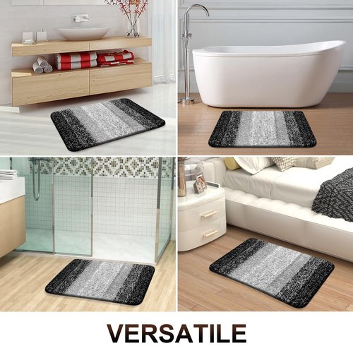 OLANLY Bathroom Rug Mat 44x24, Extra Soft and Absorbent Microfiber Bath Rugs, Non-Slip Plush Shaggy Bath Carpet Runner, Machine Wash Dry, Bath Mats for Bathroom Floor, Tub and Shower, Black
