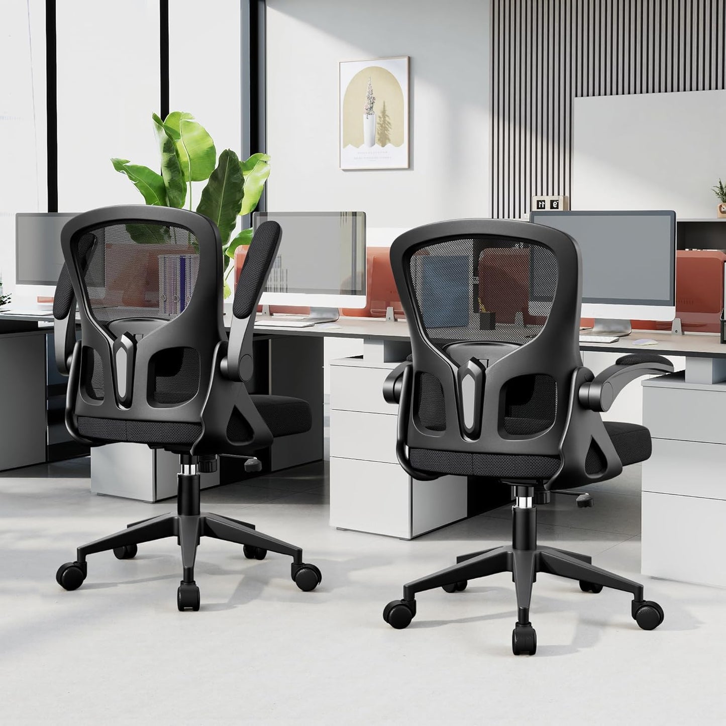 Skiennix Ergonomic Office Chair - Adjustable Lumbar Support & Flip-Up Armrests | Black Mesh Design