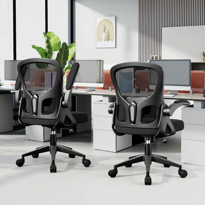 Skiennix Ergonomic Office Chair - Adjustable Lumbar Support & Flip-Up Armrests | Black Mesh Design