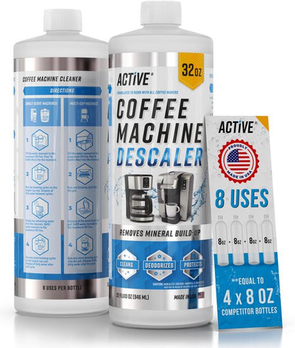 ACTIVE Coffee Machine Descaler Descaling Solution - 32oz (8 Uses) Compatible with Keurig,Nespresso,Breville,Delonghi, Jura, Ninja - Espresso Coffee Maker Cleaner,Coffee Pot Cleaning Limescale Remover