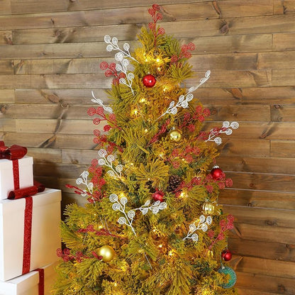 Riceshoot 50 Pcs Christmas Tree Picks Red & White Glitter Sprays - 34 cm