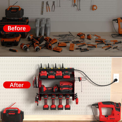 Power Tool Organizer by [Brand Name] - Wall Mount with Charging Station & 8 Outlet Power Strip | Heavy-Duty 3-Layer Tool Rack